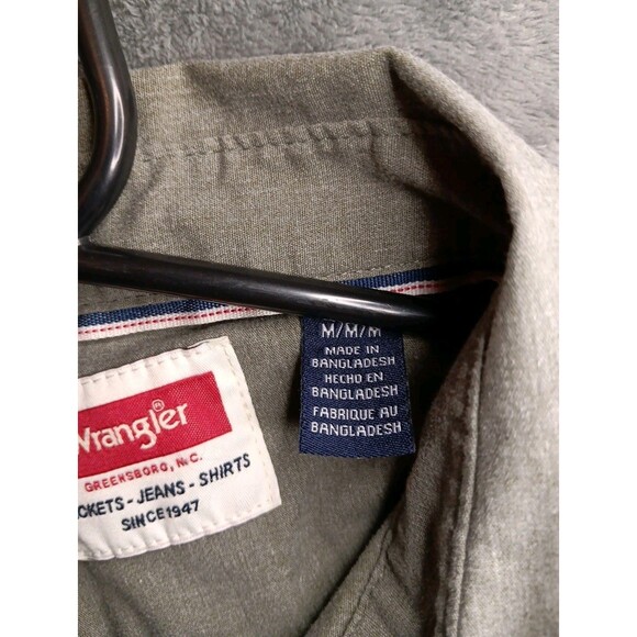 Mens Wrangler Olive Green Medium Long Sleeve Shirt Button Up - Picture 6 of 8